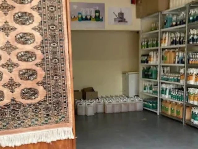 Rug hung up and drying after professional cleaning in Cape Town
