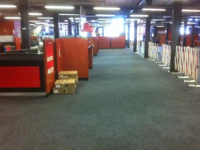 Commercial fitted carpet cleaning in progress